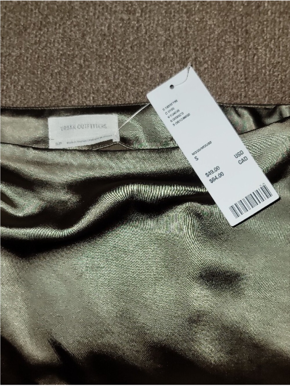 Urban Outfitters Olive Satin Mini Skirt with Lace Trim - Picture 2 of 3